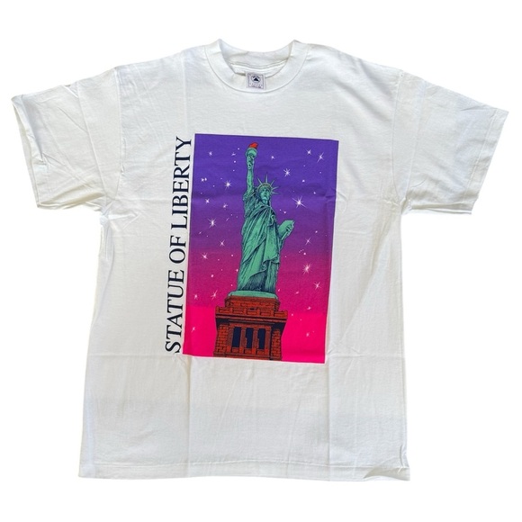 Vintage Other - Vintage Statue Of Liberty Neon Print Single Stitch T-Shirt Size L Delta USA MADE